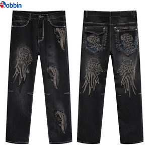 Pantalones Vaqueros para Hombre con Logotipo Personalizado OEM, Jeans de Mezclilla Bordados de Cintura Media, Tejidos, Ecológicos, de Alta Calidad, Estilo Hip Hop - Product Image 3