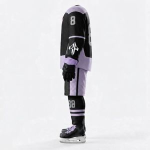 Ensemble complet d'uniforme de hockey sur glace à manches longues, impression par transfert thermique, col en V, taille élastique, 100 % polyester, qualité supérieure pour hommes - Product Image 5