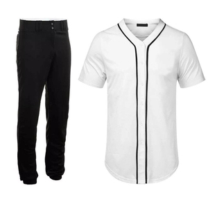 Men Baseball Jersey Set <b>White</b> Short Sleeve <b>Button</b> Front Black Pants Moisture Wicking All Seasons Adult Regular Fit - Product Image 2