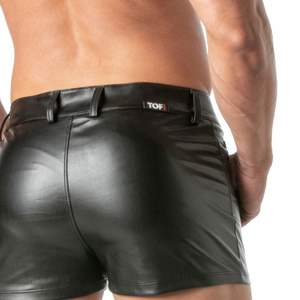 <b>Vinyl</b> Fetish Shorts Black Red Glossy Mens Clubwear Sexy Slim Fit Party Bottom - Product Image 5