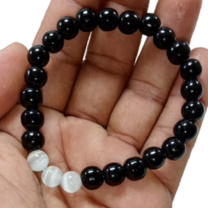 <b>Bracelet</b> Black Agate & Selenite <b>Beads</b> Stone <b>Bracelet</b> Crystal Gemstone Fashion Jewelry <b>Men</b> and Women Gift Energy Meditation - Product Image 5
