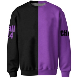 Sudadera de cuello redondo para hombre, en negro y morado con bloques de color, corte regular, estilo casual, tejida, con estampado por transferencia térmica. - Product Image 1