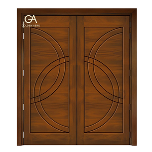 Puerta de Doble Hoja de Madera Sólida de Lujo GA-42L con Diseño de Ranuras Circulares para Uso Comercial, Fabricación Directa de Fábrica, Hecho a Medida - Product Image 1