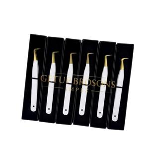 90 Degree <b>Boot</b> Precision Stainless Steel Anti-Static 10mm Smooth Tip white with Gold Tip Eyelash Tweezers Set Logo <b>Box</b> - Product Image 4