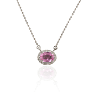 14K White <b>Gold</b> Dainty Pink Sapphire Rhodium Plated Chain Necklace - Product Image 3