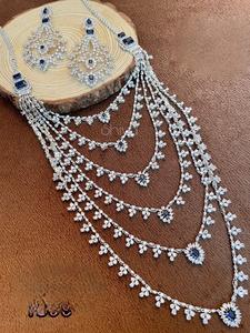 ชุดสร้อยคอยาวประดับเพชรซีกอนเคลือบเงินคุณภาพพรีเมียม ดีไซน์ทันสมัย พร้อมต่างหู สำหรับงานแต่งงาน - Product Image 2