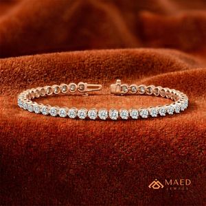สร้อยข้อมือเทนนิสโมอิสซาไนต์สำหรับผู้หญิง สีโรสโกลด์ ดีไซน์โซ่เส้นเล็ก ประดับด้วยหินทรงกลม เครื่องประดับแฟชั่นสุดหรู ของขวัญสุดเก๋ - Product Image 2
