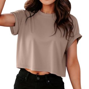 Camisetas Básicas de Color Gris Jaspeado, Tejido de Algodón Acanalado, en Oferta, Duraderas, Minimalistas, Casuales, para Uso Diario, Estilo Urbano, Tops Cortos para Mujer - Product Image 4