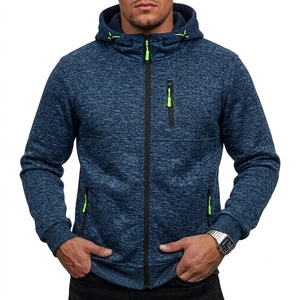 Men's Hooded Fleece Zipper Sweatshirt Solid Color Regular Fit Casual Autumn Wear Breathable Knitted Polyester 2027 - Product Image 4