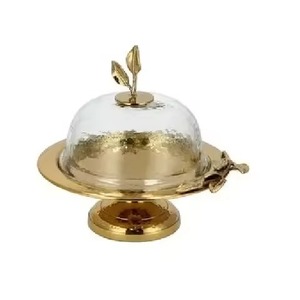 Support à gâteau vintage en cuivre martelé à la main, finition texturée ondulée, base ronde sur piédestal, pour pâtisserie maison - Product Image 3