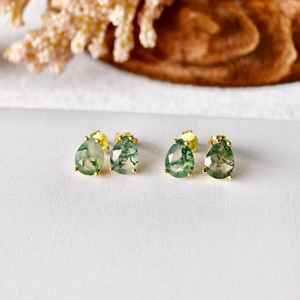 Boucles d'oreilles pendantes en argent sterling 925 plaqué or 14 carats avec agate mousse naturelle, bijoux pour femmes - Product Image 5