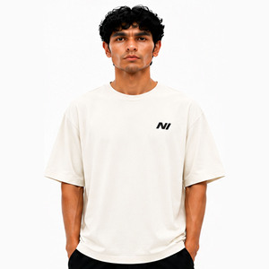 T-shirt en coton surdimensionné pour homme OEM, manches courtes, col rond, couleur unie, décontracté, avec logo imprimé sur le devant, respirant, jersey 180g, style urbain - Product Image 2