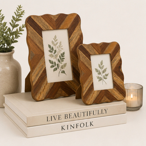 Scalloped Wavy Wooden Photo <b>Frame</b> Chevron Pattern Herringbone <b>Wood</b> Inlay Tabletop <b>Picture</b> <b>Frame</b> for Home Decor Wholesale - Product Image 1