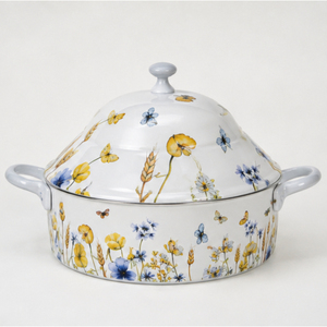 Casserole en émail floral de qualité supérieure avec couvercle, style moderne, motif fleurs sauvages, faitout de cuisson en émail, marmite à double poignée - Product Image 4