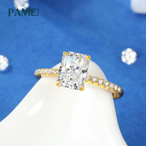 Elegant <b>Emerald</b> Cut Moissanite Engagement <b>Ring</b> Gold Finish 925 Sterling <b>Silver</b> Solitaire Style Bridal Jewelry For Women Wedding - Product Image 2