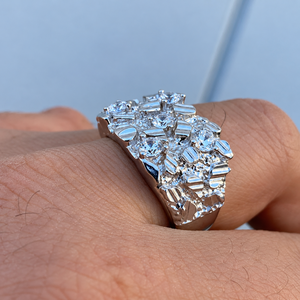 Anillo de Plata 925 con Moissanita para Hombre, Piedras de Corte Redondo, Detalle Geométrico, Banda Ancha, Joyería de Lujo - Product Image 4