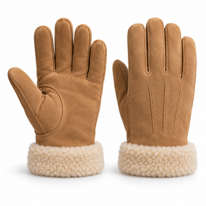 Gants aspect cuir beige avec revers en polaire crème, pour l'hiver, accessoires de mode personnalisés, fournisseur, collection boutique de détail, décontracté - Product Image 1