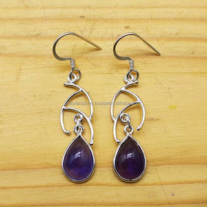 Beautiful Lightweight <b>925</b> <b>Silver</b> <b>Earring</b> Pear Shape Cabochon Amethyst Gemstone for Wedding Wholesale Available - Product Image 1