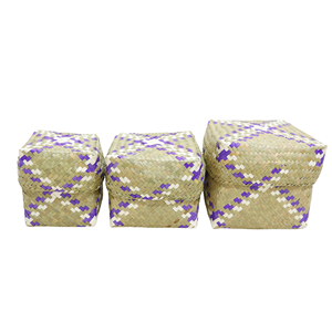 Handmade Natural Rattan Storage <b>Baskets</b> <b>Square</b> Eco-Friendly Multi-Purpose Rustic Design Purple Patterned Weave - Product Image 1