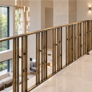 Rampe d'escalier en métal géométrique moderne avec barres verticales, balustrade de balcon contemporaine pour villas et hôtels de luxe - Product Image 4