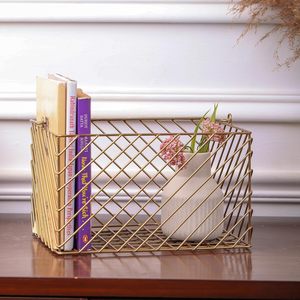 Gold Plated Square Wire <b>Metal</b> <b>Basket</b> with Handle Decorative <b>Storage</b> Organizer for Kitchen Bathroom Home Decor Gifting - Product Image 4