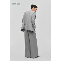 HAGOO – Manteau gris pour femme en mélange de polyester, à revers cranté, manches longues, simple boutonnage, infroissable, couleur unie, toutes saisons