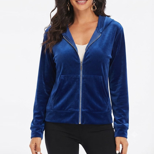 Sweat-shirt à capuche en velours bleu, coupe classique, unisexe, décontracté, pour l'automne - Product Image 1