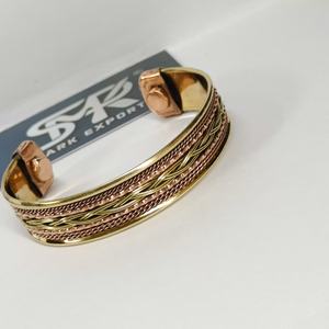 Wide <b>Magnetic</b> <b>Copper</b> Open Cuff Bangle Handmade Adjustable <b>Bracelet</b> with Braided and Layered Design Traditional Lightweight - Product Image 3