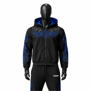 Sudadera con capucha personalizada Y2K Streetwear con estampado gráfico oversize para hombre, de forro polar grueso con cremallera completa, estilo tribal hip hop. - Product Image 1