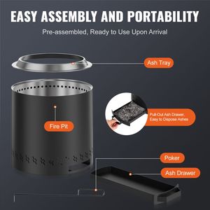 Braciere da Esterno Senza Fumo in Acciaio Inossidabile 15.4"H X 15.7"Dia con Bruciatore a Legna e Vassoio Cenere Rimovibile per Riscaldamento del Patio - Product Image 6