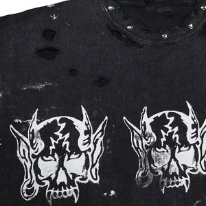 Men's Oversized Black <b>T</b>-<b>Shirt</b> With <b>Skull</b> Pattern Short Sleeve O-Neck Cotton Jersey Punk Style High Quality Wholesale Supplier - Product Image 4