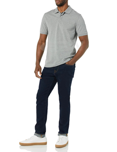 Polo de Algodón Gris de Manga Corta para Hombre, Color Sólido, Informal, Tejido de Punto, Transpirable, Corte Regular - Product Image 1