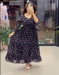 Vestido Largo de Verano 2026, Nuevo, Bonito, Informal, con Estampado Floral, Lavable, Estilo Occidental, para Mujer, Talla Grande, Cuello en V, Tela Georgette - Product Image 1