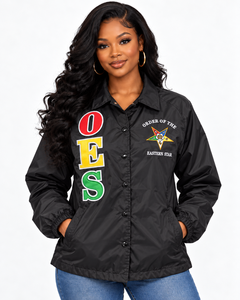 Veste de coach à manches longues style OES avec boutons, motif Ordre de l'Étoile d'Orient, veste élégante brodée sur mesure, fournisseur de premier plan - Product Image 6