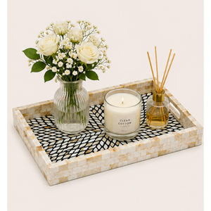 Bandeja Decorativa de Lujo Hecha a Mano con Incrustaciones de Madreperla, Mosaico Geométrico, Bandeja de Servicio Decorativa, Bandeja Ecológica para Mesa de Centro, Venta al Por Mayor - Product Image 4