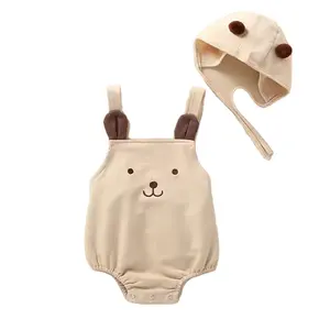 Yaz yeni bebek erkek ve kız sevimli ayı kolsuz kayış çanta Romper bebek askı Romper 2-piece Set