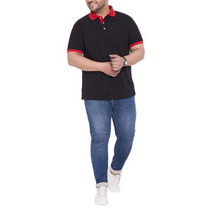 Camisa polo negra para hombre con cuello rojo en contraste, talla grande, manga corta, algodón transpirable, logotipo personalizado, ropa casual, suministro al por mayor - Product Image 5