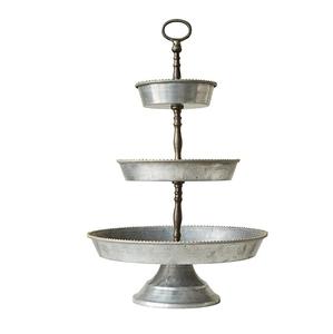 Bandeja de Servicio de 3 Niveles Estilo Rústico, de Metal Galvanizado, con Asa, para Pasteles y Postres, Bandeja de Servicio para Cocina - Product Image 1