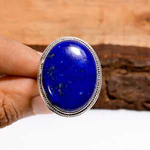 Anillo ovalado de lapislázuli en plata de ley 925, ajustable, estilo bohemio, joyería hecha a mano, regalo para mujer - Product Image 4