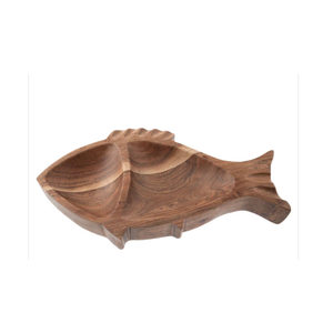 Acacia Wood Fish Shaped Serving Bowl with Compartments Handcrafted Divided Wooden <b>Platter</b> for Snacks Desserts Serving - Product Image 1