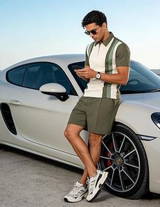 Men Summer <b>Knitted</b> Embroidered 100% Cotton Quick Dry Short Sleeve Custom Logo Joggers Suits <b>Set</b> Shirt and Short <b>Set</b> - Product Image 3