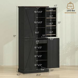 8 Door Racks and Adjustable Shelves Black 72\" Tall <b>Kitchen</b> <b>Pantry</b> Cabinet Modern Farmhouse Storage with Particle Board Design - Product Image 3