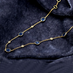 Wholesale Natural Blue Sapphire & Diamond Bracelet | 18K <b>Solid</b> Yellow <b>Gold</b> Handmade Fine Jewelry for Women-Anniversary Gift - Product Image 4