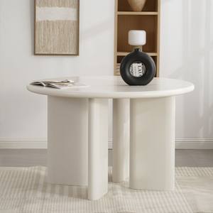 Mesa de comedor redonda contemporánea Vandana Ivory Flow, 120 cm, color crema - Product Image 1
