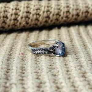 <b>Blue</b> Chalcedony Solitaire Brass <b>Ring</b> Silver Plated Accent Statement Womens <b>Ring</b> For Wholesale - Product Image 5