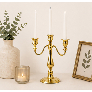 Candélabre doré à 3 bras de style vintage, porte-bougie en métal, support de bougie de table pour centre de table de mariage de luxe, événement, maison - Product Image 4