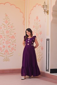 Robes Anarkali indiennes ethniques en tissu Faux Blooming avec broderies de perles multicolores et sequins, robes de mariage. - Product Image 5