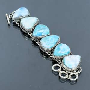 Larimar Gemstone Handmade 925 Sterling Silver Adjustable Bracelet Natural Jewelry Gift For Women - Product Image 6