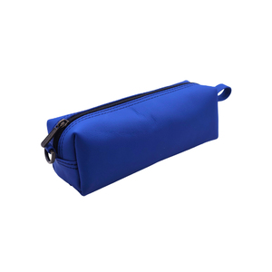 Blue Leather Pencil Pouch Cosmetic Bag With Zipper Closure And Soft Handle <b>Medium</b> Size Simple Style Portable Pouch - Product Image 6