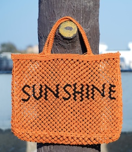 Crochet Women's Jute Tote Bag Diamond Lattice Pattern Letter Bonjour Bohemian Autumn <b>Water</b> Resistant Zip Closure Lightweight - Product Image 4